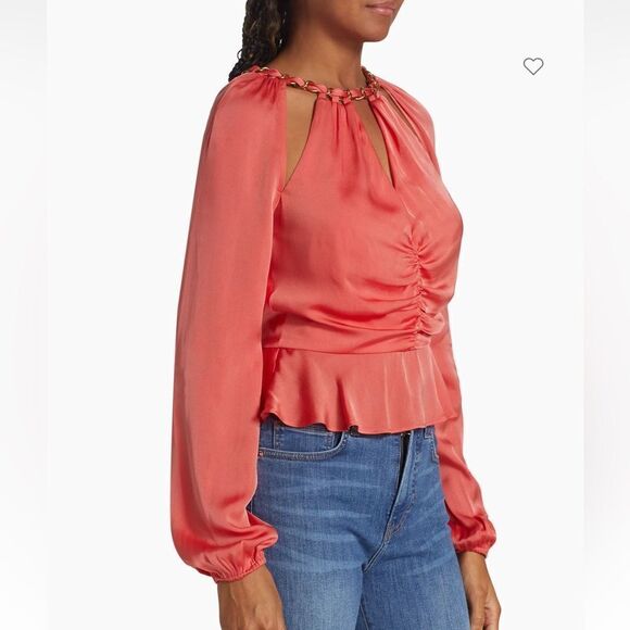 NWT Veronica Beard Yulita Cut-Out Silk-Blend Top Watermelon Size 6 - Picture 9 of 15